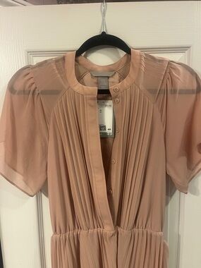 H&M Dusty Rose Pleated Short-Sleeve Dress